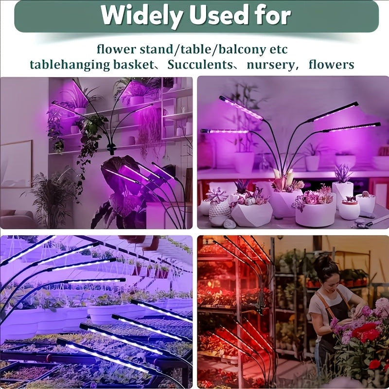 LED Plant Grow Light with 2/4/5/6 Lamp Heads, Full Spectrum Clip-On Grow Light for Indoor Plants, 5 Brightness Levels, 3/9/12H Timing Function