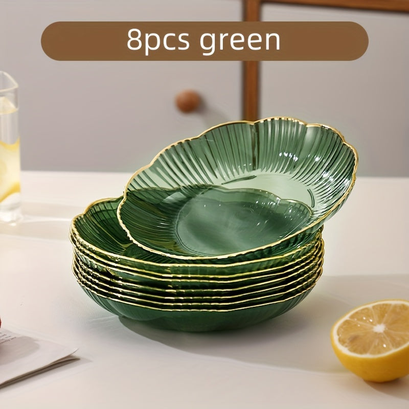 8-Piece Set Plastic Gold Rim Flower Plate, Trash Plate, Bone Plate, Fruit Plate, Dessert Plate, Cake Plate, Snack Plate, Breakfast Plate – Kitchen Supplies