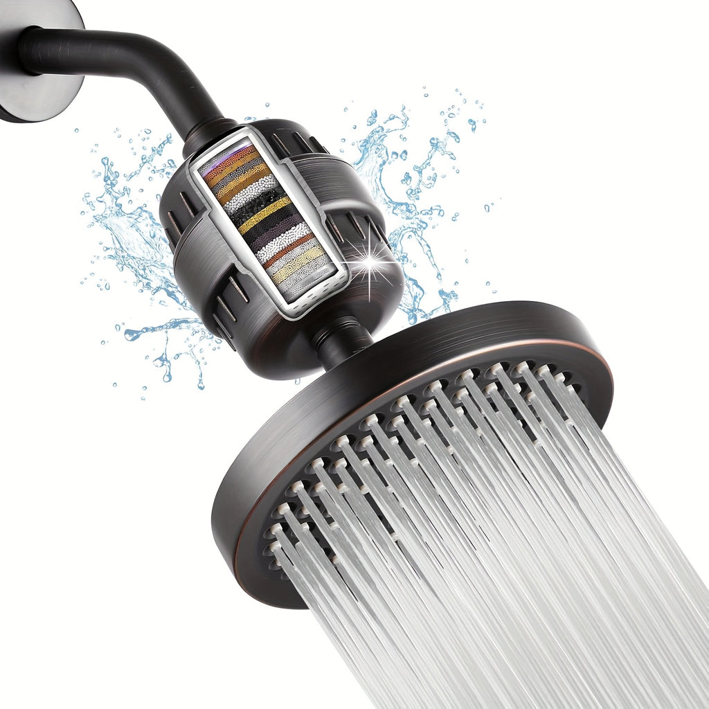 High Pressure Filtered Shower Head Set - 20-Stage Chlorine & Heavy Metal Reduction, 6-Inch Round Luxury Polished Chrome, Wall Mount, Powerful Spray, Luxurious Shower Upgrade | Modern Bathroom Accessories | Stylish Design