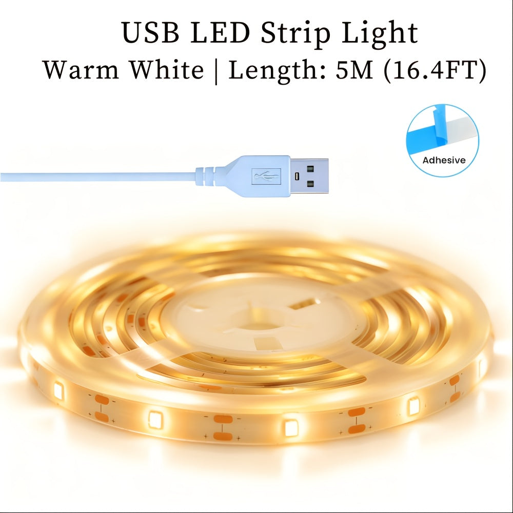 5V USB 超薄可裁剪 LED 灯带 暖白光冷白光 自粘背胶 宿舍化妆台楼梯橱柜衣柜展示柜氛围灯 卧室床头电视背景墙装饰灯 1/3/5 米