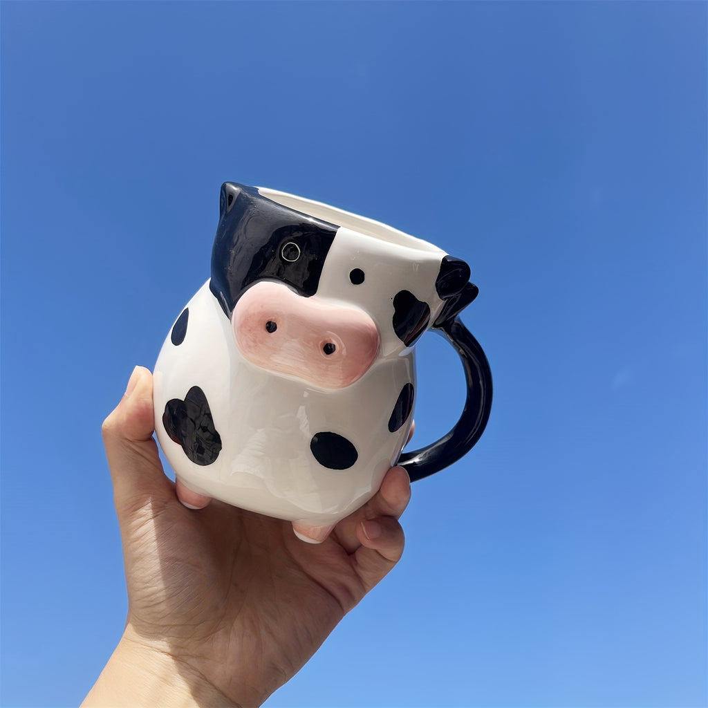 1pc, Handmade Cute Cow Water Mug, Classic Cow Pattern Ceramic Mug with Handle, Perfect for Coffee, Milk, Juice, Cocoa, Exquisite Birthday & Christmas Gift, 585ml / 20oz/