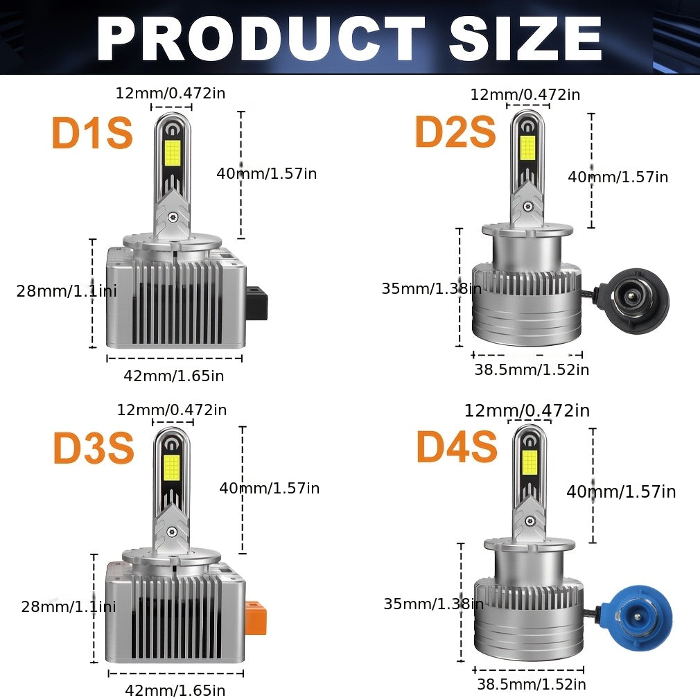 Xstorm 2件装 60000Lm D3S LED 头灯灯泡 D1S D2S D4S D1R D2R D3R D4R 涡轮风扇 LED CSP 灯适用于宝马奔驰沃尔沃灯 Canbus 120W U型铜管头灯 6500K