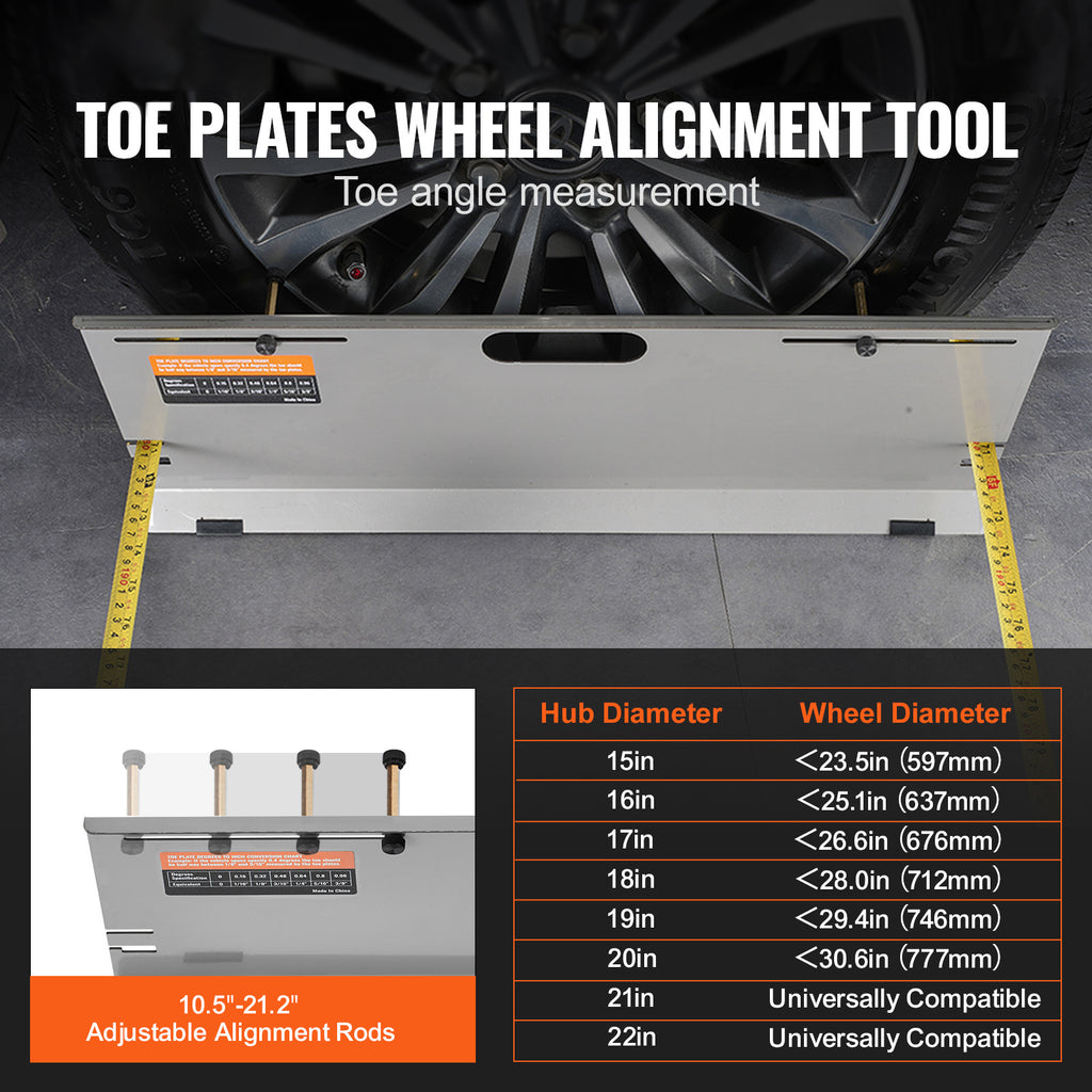 VEVOR Wheel Alignment Tool, 2 Pack Alignment Tool Front Toe Plates, Stainless Steel Front Toe Angle Measuring Tool Plate, 4 Alignment Rods and Magnetic Grooves, Includes Measuring Tape and Conversion Chart