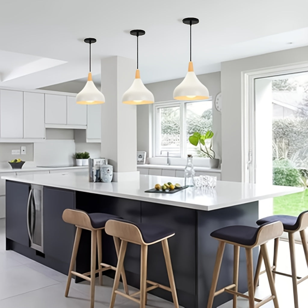 Pendant light vintage chandelier modern teardrop hat ceiling light metal wood pendant light suitable for bedroom, dining room, kitchen (bulb not included!!!)