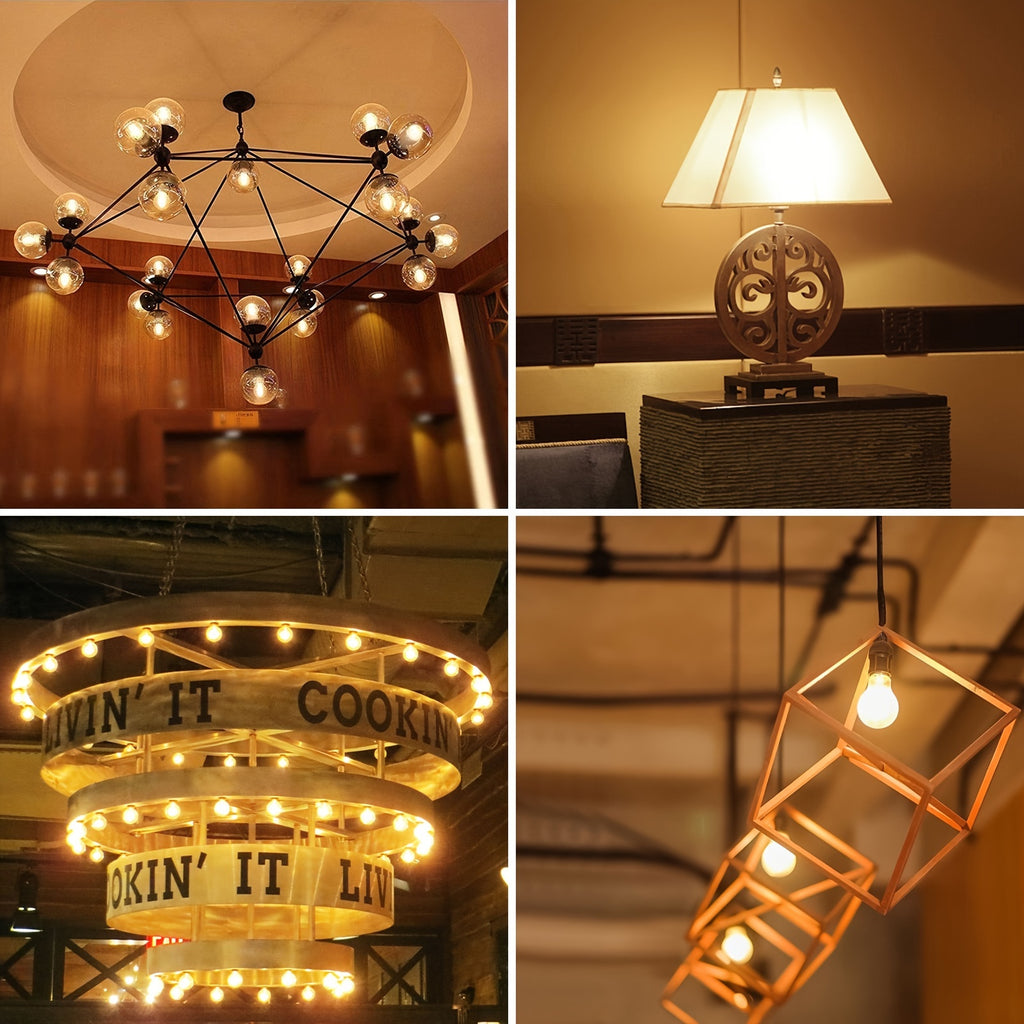 12-pack dimmable LED bulb, 4W E26 screw base, 2700K warm white light, 350-500 lumens, corded plug-in (120V) vintage Edison style globe bulb, suitable for ceiling fans, chandeliers, home lighting — flicker-free, energy-saving