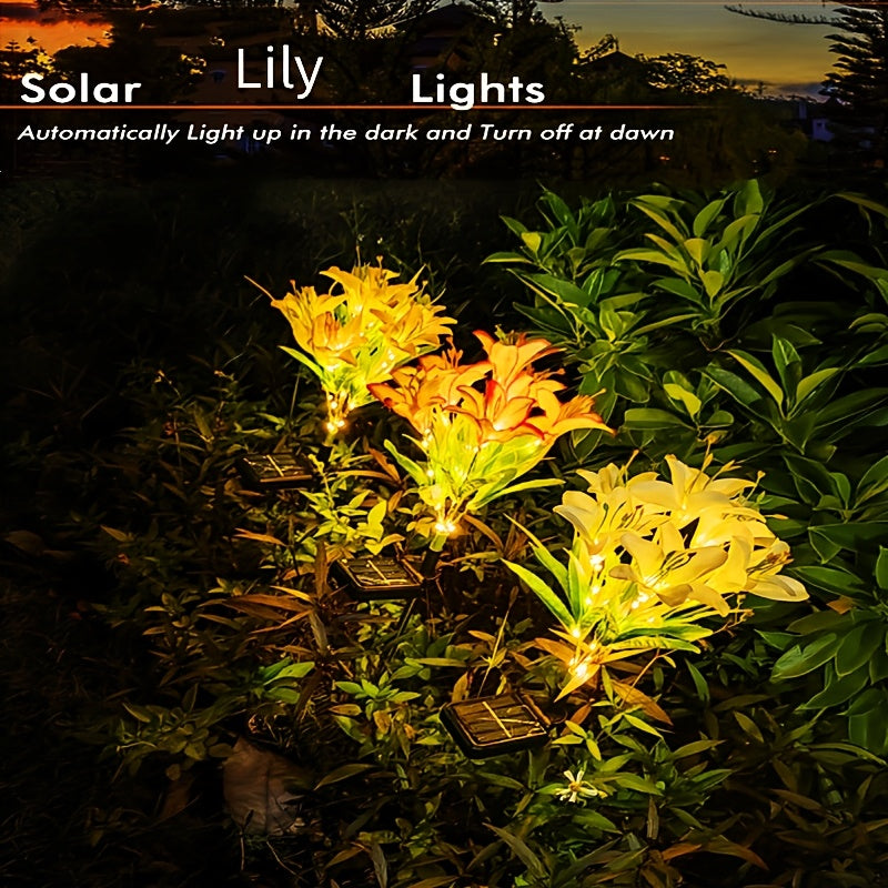 1-Piece Outdoor Solar Garden Light, Upgraded High Simulation 6 Lily Flowers, Spring, Autumn Decorative Solar Outdoor Light, Garden, Courtyard, Path, Lawn, Party, Holiday Decoration