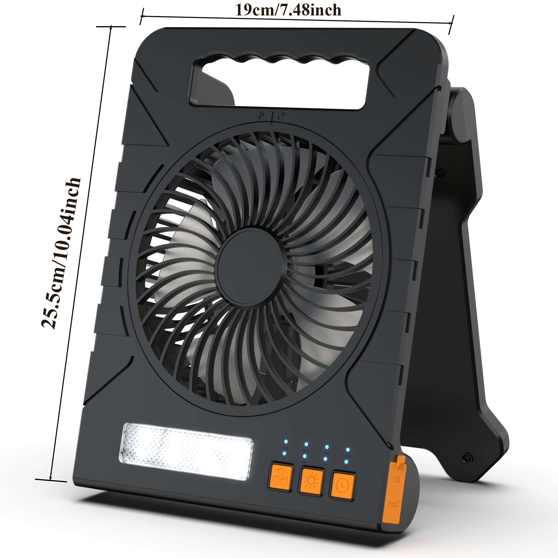 Portable Solar Fan Light for RV, Power Bank with LED Lighting, Type-C + Solar Charging Lithium Battery Fan, Outdoor Camping Fan for RV