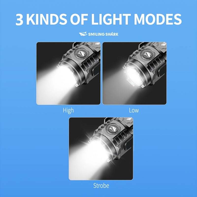1pc Smiling Shark New Mini Portable LED Flashlight, Clip-On Work Light, Type-C Rechargeable Pocket Spotlight, Handheld Mini Lamp for Daily Commute Repair Camping Emergency Outdoor Activities
