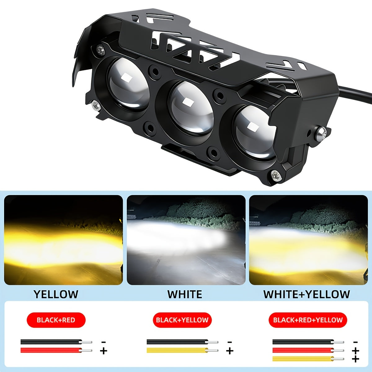 1件 摩托车LED驾驶灯 前方高亮度辅助照明灯 3模式 白黄 工作灯 12V 适用于 ATV SUV 拖拉机 越野车 汽车 摩托车配件
