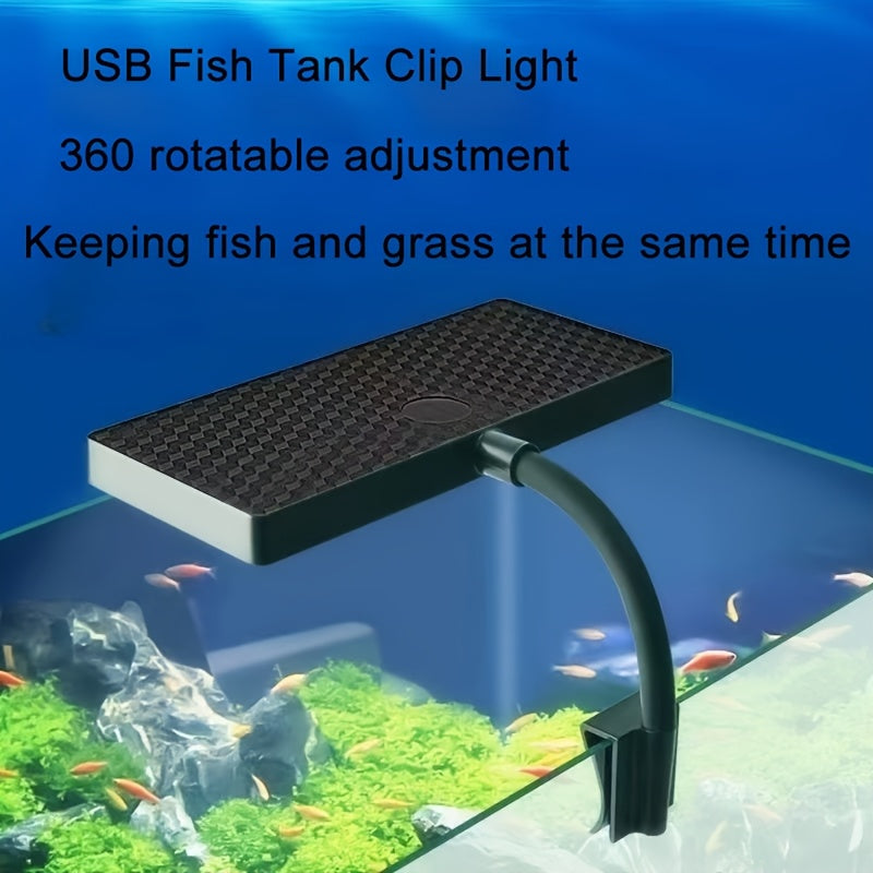 8W Adjustable Aquatic Plant Grow Light, USB Full Spectrum LED Lamp, Battery-Free