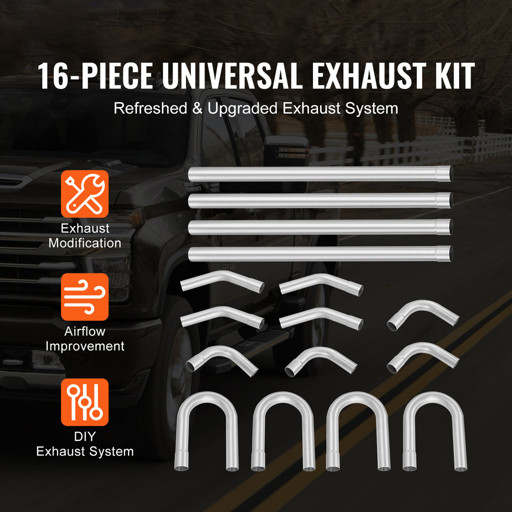 VEVOR DIY Universal Exhaust Kit 8/16 Pieces 2/2.25/2.5 Inch Exhaust Pipe Kit with Slip-on Connectors