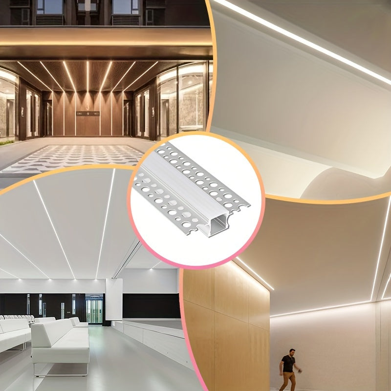 【海运】3.3 英尺/1米 8件装 LED 型材 石膏板暗装 LED 铝通道 LED 灯条扩散器通道,无边嵌入式干墙铝,适用于墙壁和天花板,带乳白色扩散器和端盖