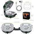 Portable Camping Stove, 20,000 BTU Power, Features Two Burners, Adjustable Settings & Foldable Design. Burner Center Width of 12.2 Inches, Comes with Complete Cooking Kit, Perfect for Car Camping, Beach Outings, RV Travel & Tailgating Events.