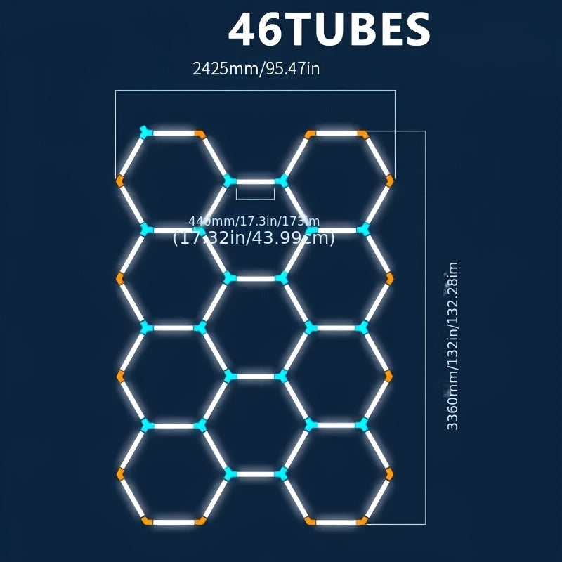 LED hexagonal garage light, home ceiling light, shop lighting honeycomb light, ultra-bright easy installation ceiling LED tube AC85-265V, suitable for living room, garage, gym, dance hall, laundry room, studio, shopping mall