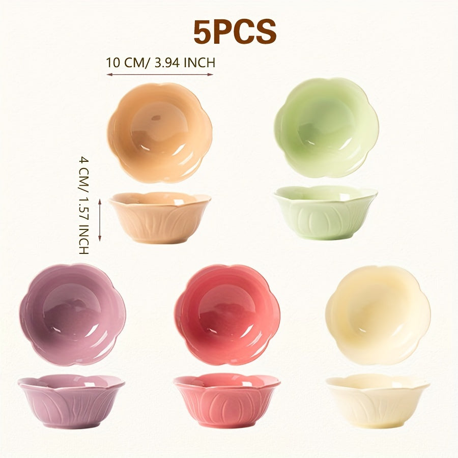 5-Piece Set – 4-Inch Colorful Ceramic Dip Plate / Dessert Plate / Fruit Dish, Microwave Safe, High Temperature Resistant, with Glazed Finish – Perfect for Kitchen & Restaurant Use