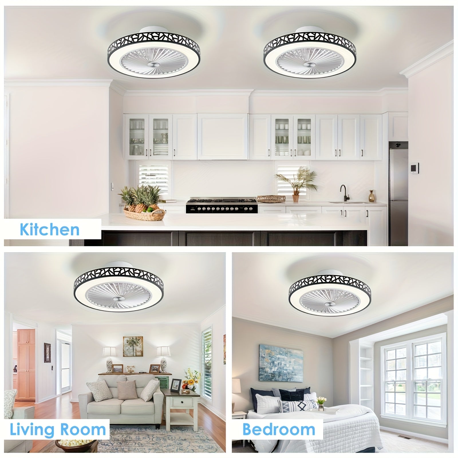 19-Inch Low Profile Flush Mount Ceiling Fan Light Fixture, with Light, 6 Speeds and 41W LED Bulb, Reversible Use, Suitable for Bedroom, Room and Living Room, Includes Remote Control