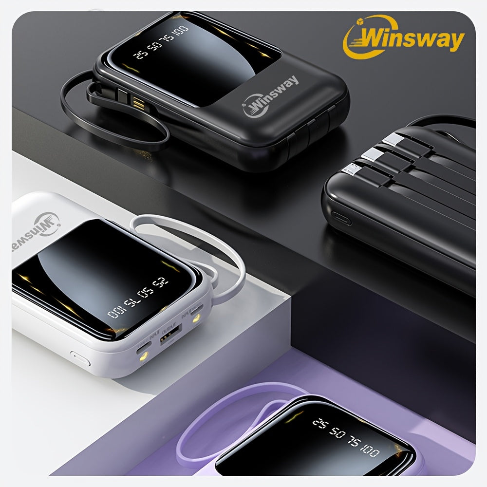 Winsway 10000mAh Portable Mobile Charger With Built-in Charging Cable, 4 Outputs And 3 Inputs, LED Smart Display/light For Android Mobile Electronic Devices, Is A Must-have Emergency Power Supply For Outdoor Camping. High-value Gift.