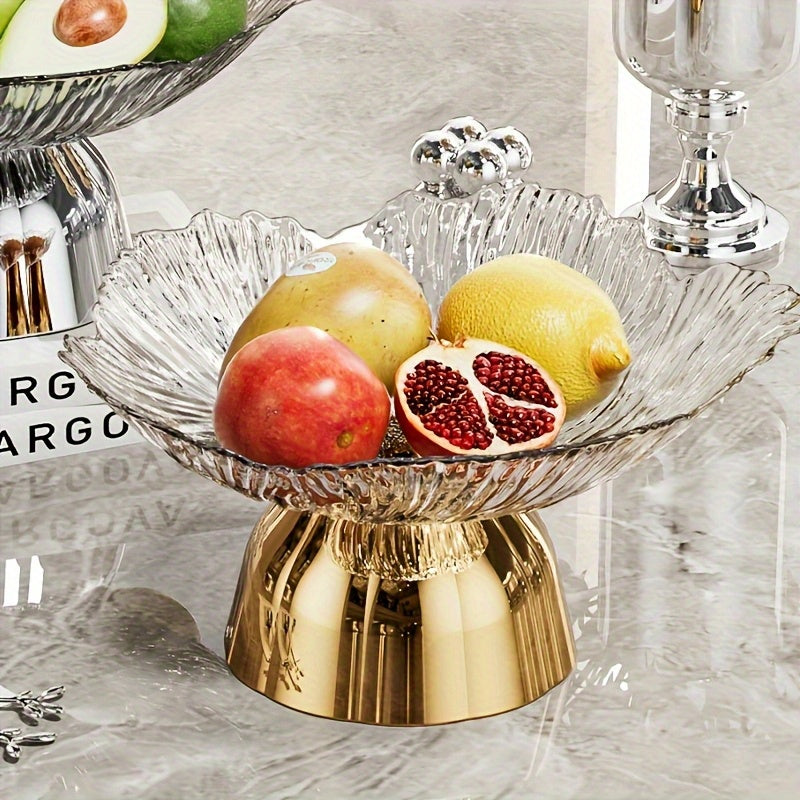 LDQ Elegant Oval Fruit & Snack Stand with Tray - Large Capacity Leaf-Shaped Rim, Sturdy Lightweight Plastic Party Tray, for Kitchen, Dessert Table, Wedding, Party - Space-Saving Multi-Functional Fruit Bowl & Event Utility (Pet-Friendly)