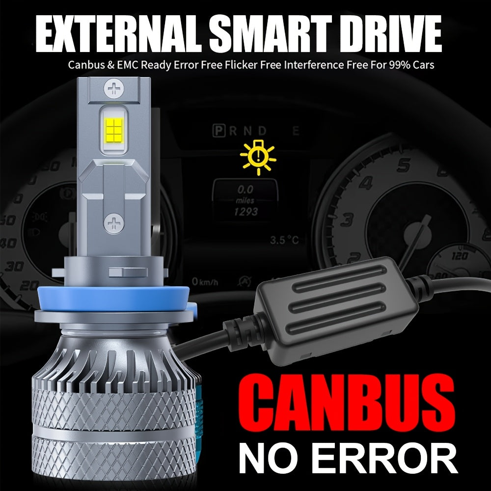 2-Pack Car LED Headlight Bulbs, 240W Power, 26600 Lumens Brightness, 6500K Color Temperature. Compatible with Models 9005, HB3, 9006, HB4, 9012, HIR2, H1, H4, H7, H18, H11, H9, H8-O107. Equipped with a Cooling Fan