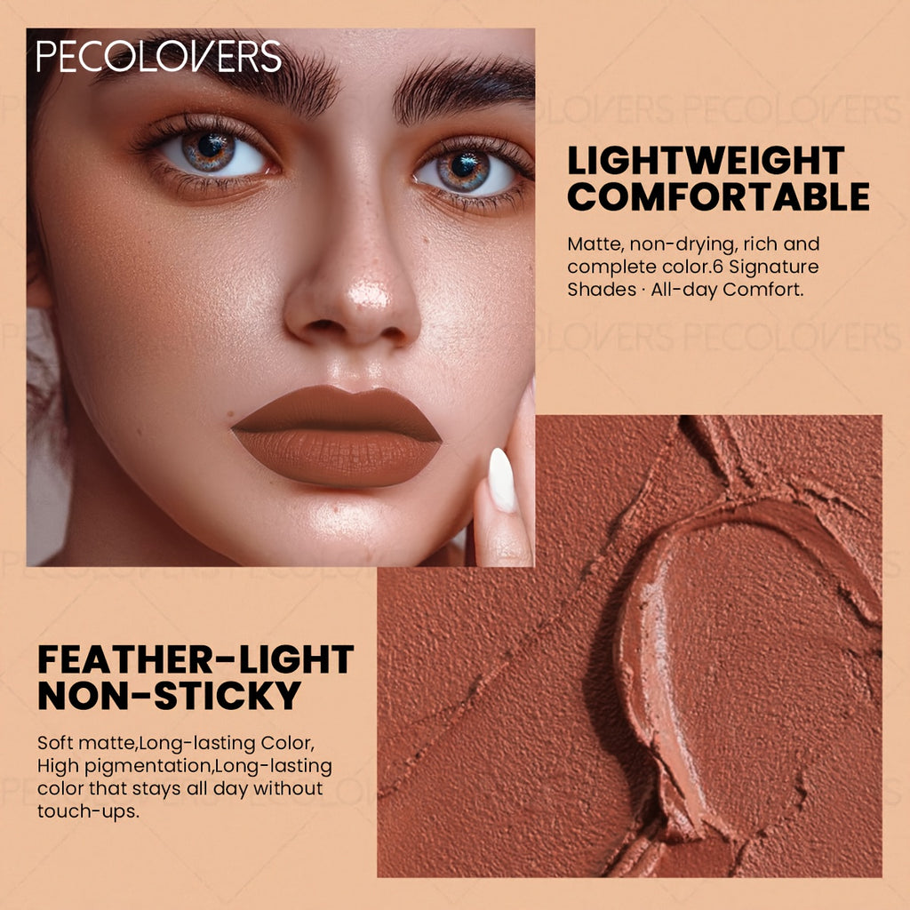 6支 PECOLOVERS 棕色口红套装 - 不干燥，防水防汗，满Coverage，秋冬迷人的唇色，持久，多支装，约会妆容，秋季口红 | 迷人唇妆设计 | 丝滑质地
