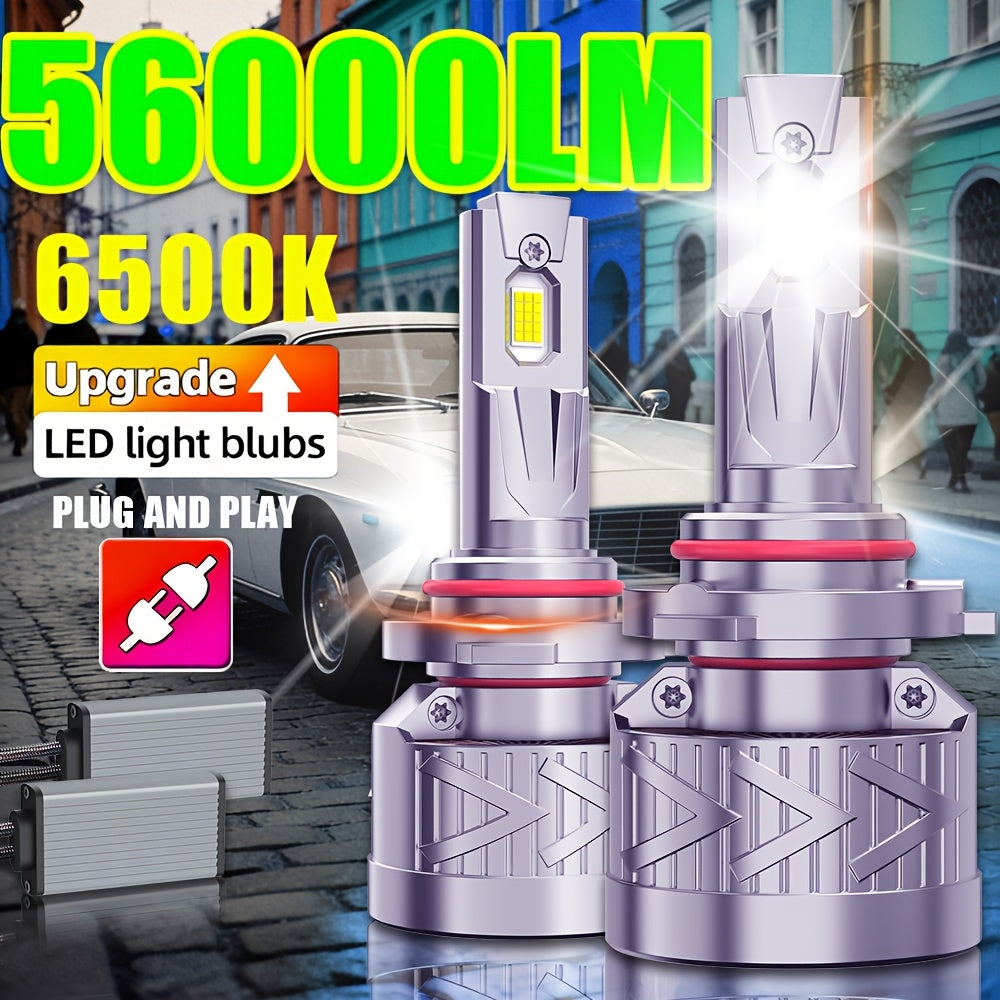 2-Pack LED Headlight Kit, Compatible with H11/H7/H4/H1, 9005/9006/9012 - 56000LM, 6500K Cool White Light, Turbo Fan Cooling and High Durability, Designed to Fit Most Vehicles, No Battery Needed