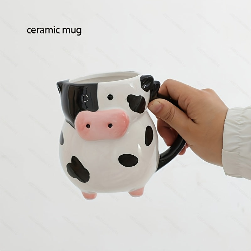 1pc, Handmade Cute Cow Water Mug, Classic Cow Pattern Ceramic Mug with Handle, Perfect for Coffee, Milk, Juice, Cocoa, Exquisite Birthday & Christmas Gift, 585ml / 20oz/