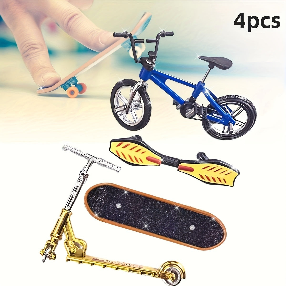 4pcs diy滑板车迷你手指套装，秋千板、微型摇摆板、指尖运动派对礼品