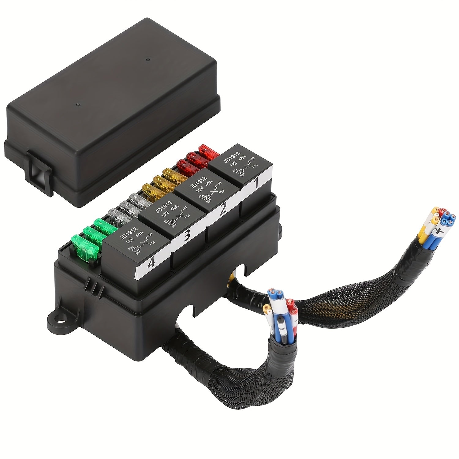 Pre-Wired Fuse Relay Box, 2/3/4/6 Way 4-Pin 40A Relay Block Kit, Suitable for Car Truck Boat JEEP