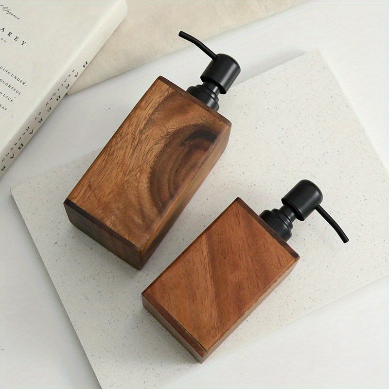 1 Vintage Wooden Soap Dispenser with Black Pump - Solid Wood Frame, 6.76oz/13.53oz Refillable Liquid Hand Soap & Dish Soap Dispenser, Freestanding for Bathroom & Kitchen Countertop, Rustic Decor Storage for Soap Bottles