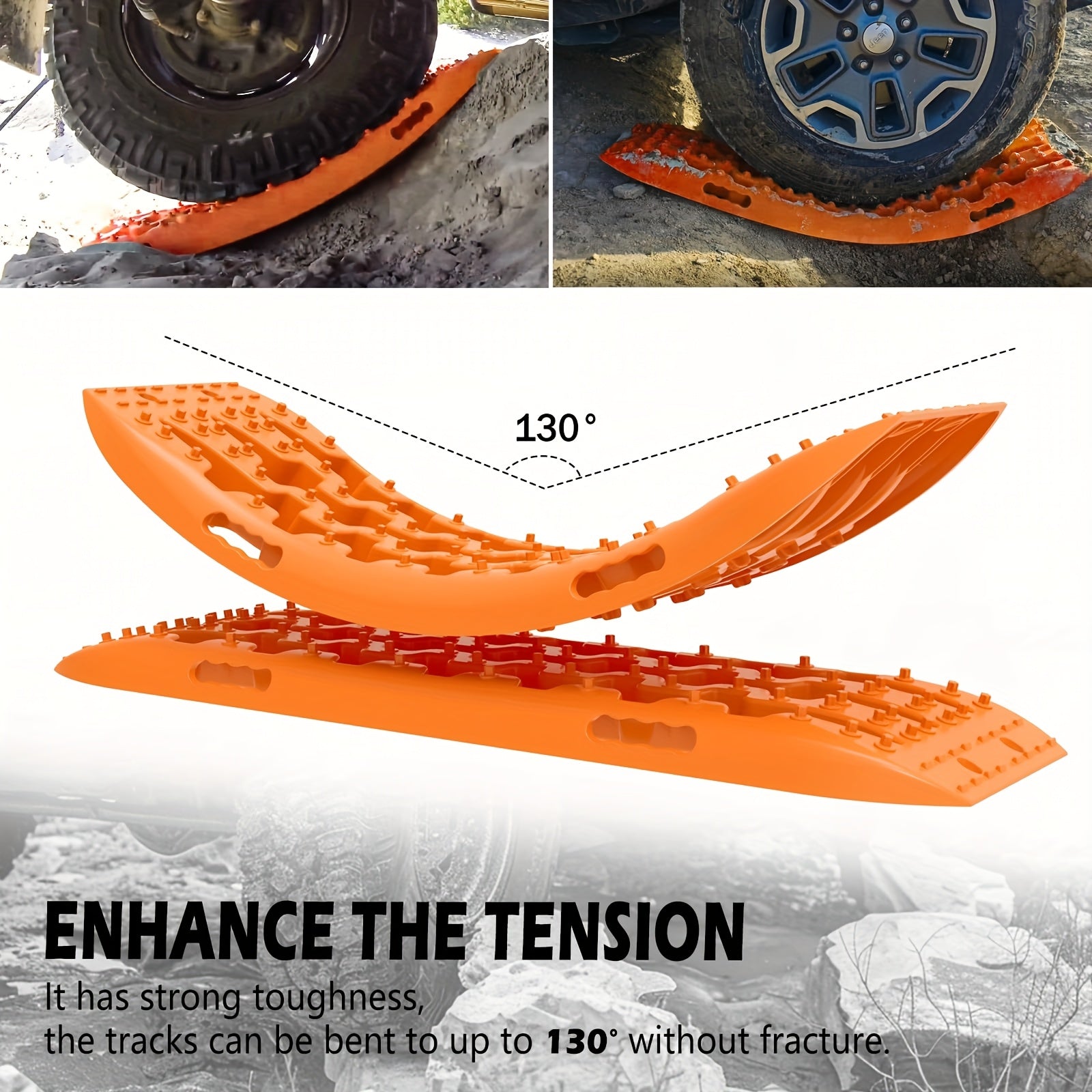 Pair of Off-Road Traction Boards, 42-Inch Large Recovery Boards, Suitable for 4WD Vehicles on Mud, Sand, Snow, and Rocky Terrain. 4X4 Twin-Board Recovery Track Tire Traction Mat, Suitable for RVs, Trucks, Jeeps, and SUVs
