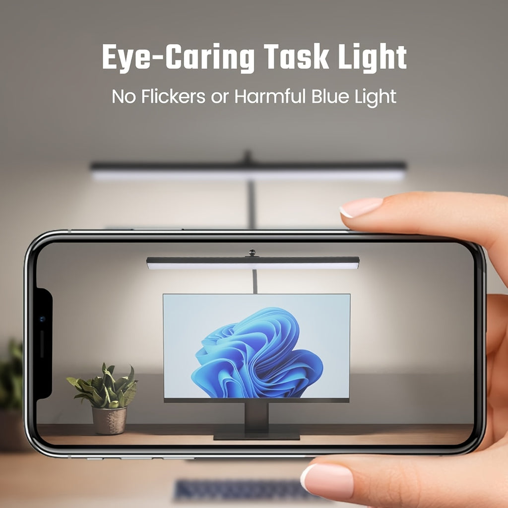 USB anti-glare desk lamp, with 3 color temperature modes, beneficial for eye health, no screen reflection, adjustable brightness, creating a comfortable office environment for you. Suitable for home office areas. Black