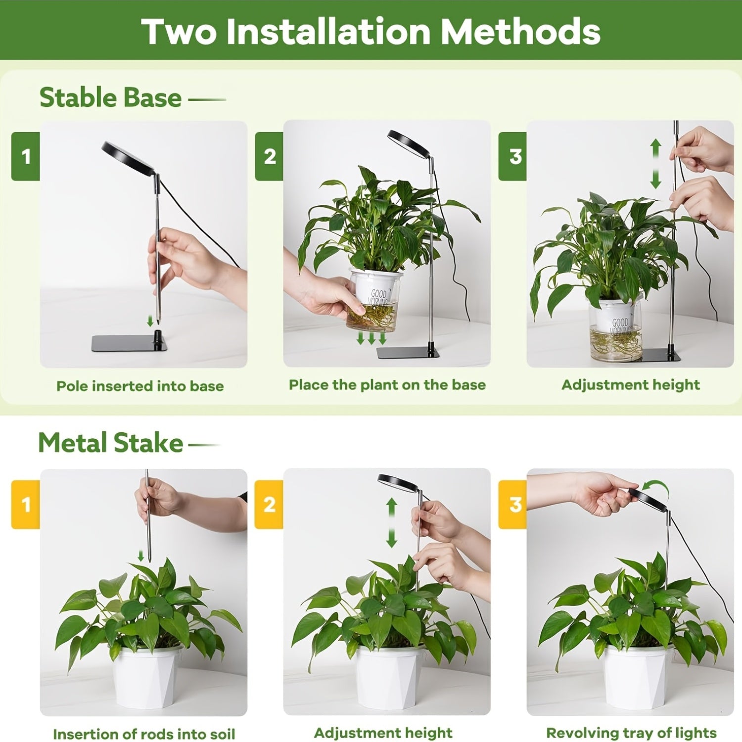 Full Spectrum LED Grow Light for Indoor Plants, 48 LED Beads, 2 Installation Options, 3 Selectable Spectral Modes, 3/9/12 Hours Timing Function, 10-Level Dimmable Brightness, Adjustable Height from 6.7 Inches to 26 Inches