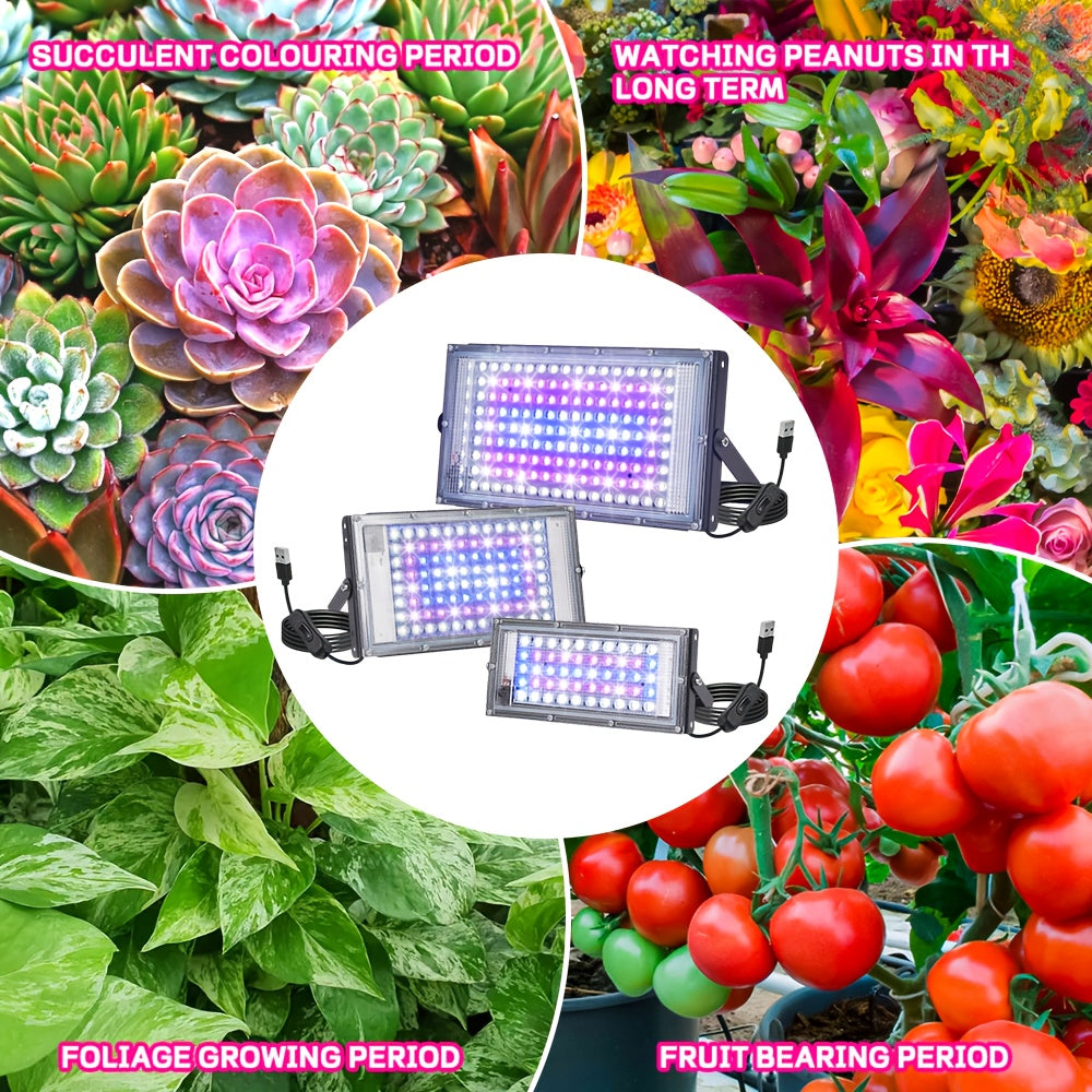 50/96/144 LED 1/2/3 Sets Grow Light, Full Spectrum LED Plant Light for Indoor Plants, Seed Germination & Seedlings, USB Powered with Switch, Hanging Rope Included, Ideal for Vegetables, Succulents, Flowers, Fruits