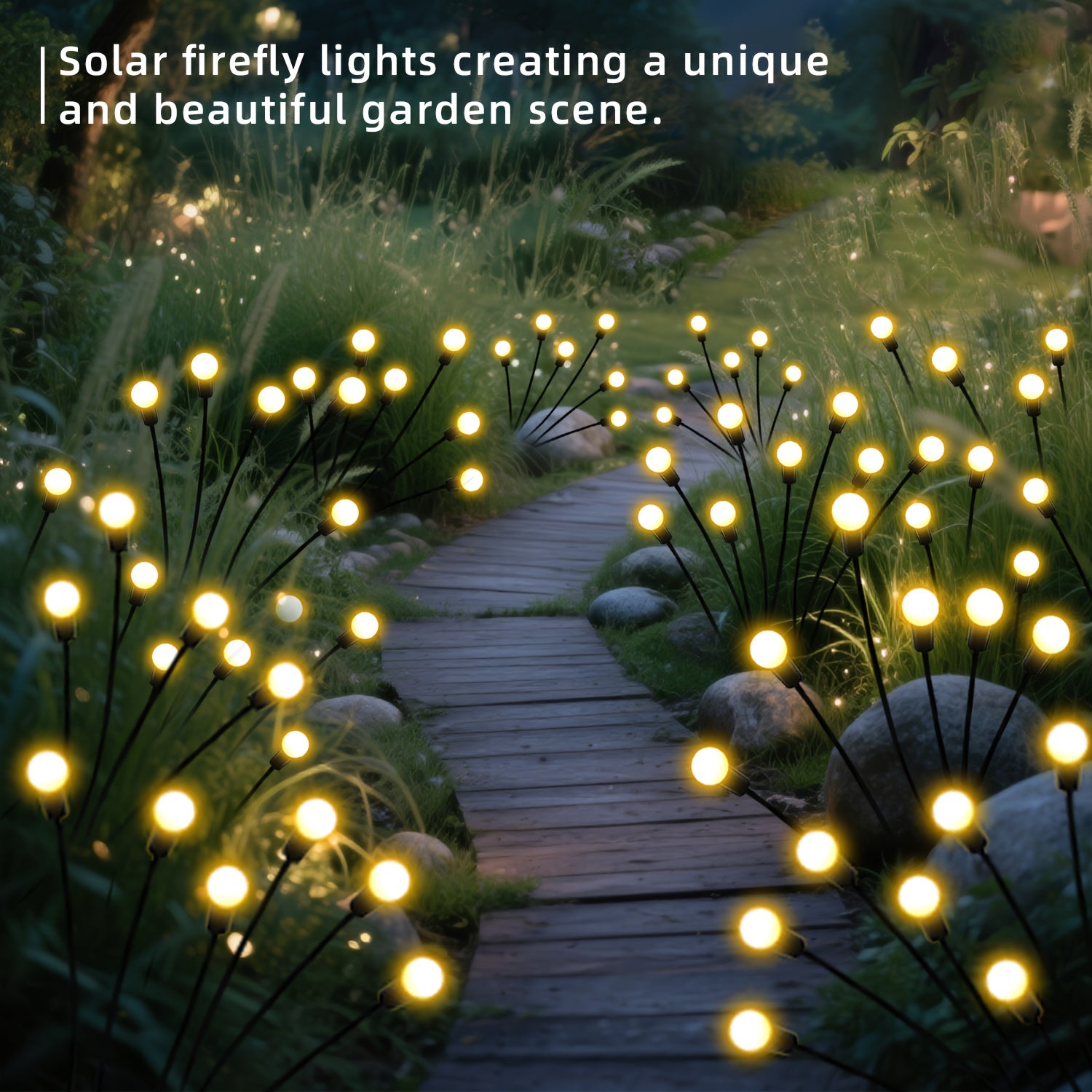 4 Pack Solar Outdoor Lawn Light, 32 LED Twinkling Firefly String Light, Upgraded 12 Twinkling Modes, Perfect for Garden, Courtyard, Lawn, Pathway, Wedding, Party, Easter and Festival Decoration