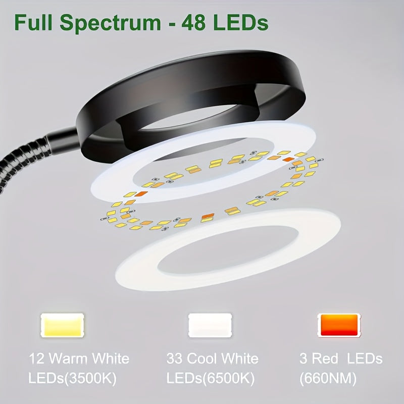 Indoor plant grow light, with 360° gooseneck, 3 color modes, 10 brightness levels, suitable for small plants, potted plants, succulents, USB powered, suitable for indoor balconies, living rooms, offices, bedrooms, promotes plant growth