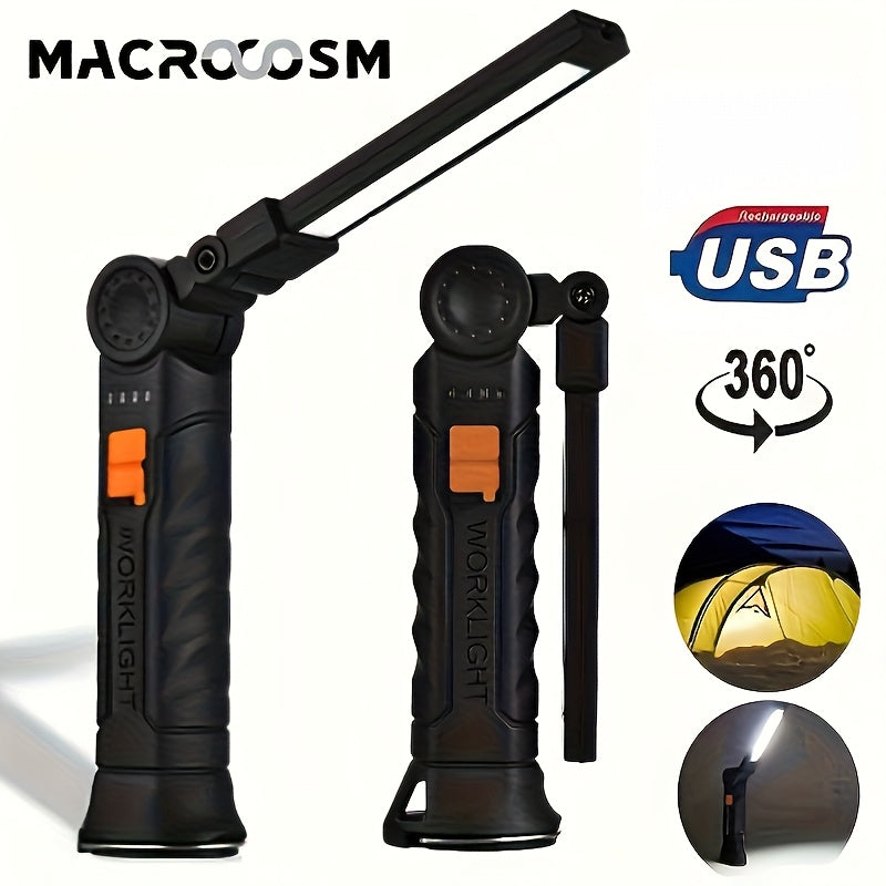 1 Multi-Functional Work Light with COB Side Lighting, USB Rechargeable, LED Flashlight, Portable Handheld Torch, Ideal for Repairs, Tent Lighting, Outdoor Camping, Fishing, and as a Concealable Lantern