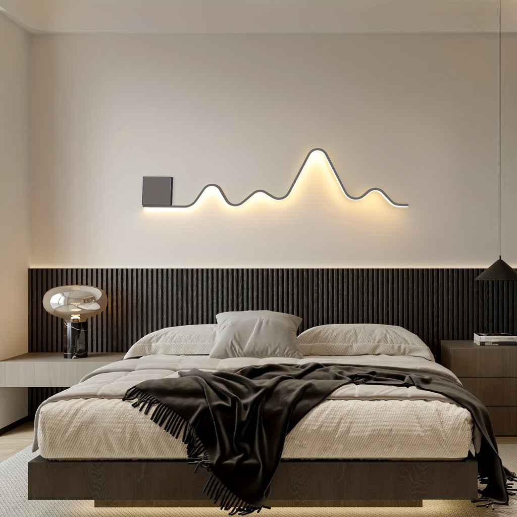 Qcyuui Lighting Dimmable LED Wall Light, Modern Wall Sconce 43.3-Inch / 109cm, Creative Wave Long Linear Wall Light with Remote Control, Suitable for Bedroom, Living Room, Hallway, Stairs, Entryway