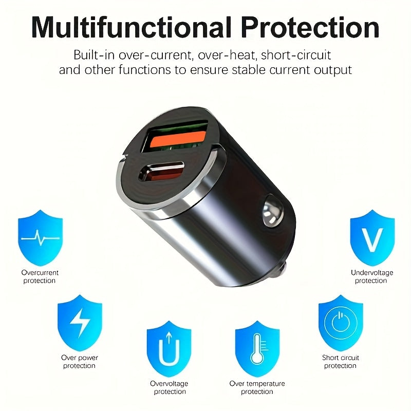 Beimingsi Metal Vehicle-mounted Charger - Concealed Ultra-fast Charging Flash Charging Mini Ring-shaped Fast Charging Head Suitable for Fast Charging Of Mobile Phones