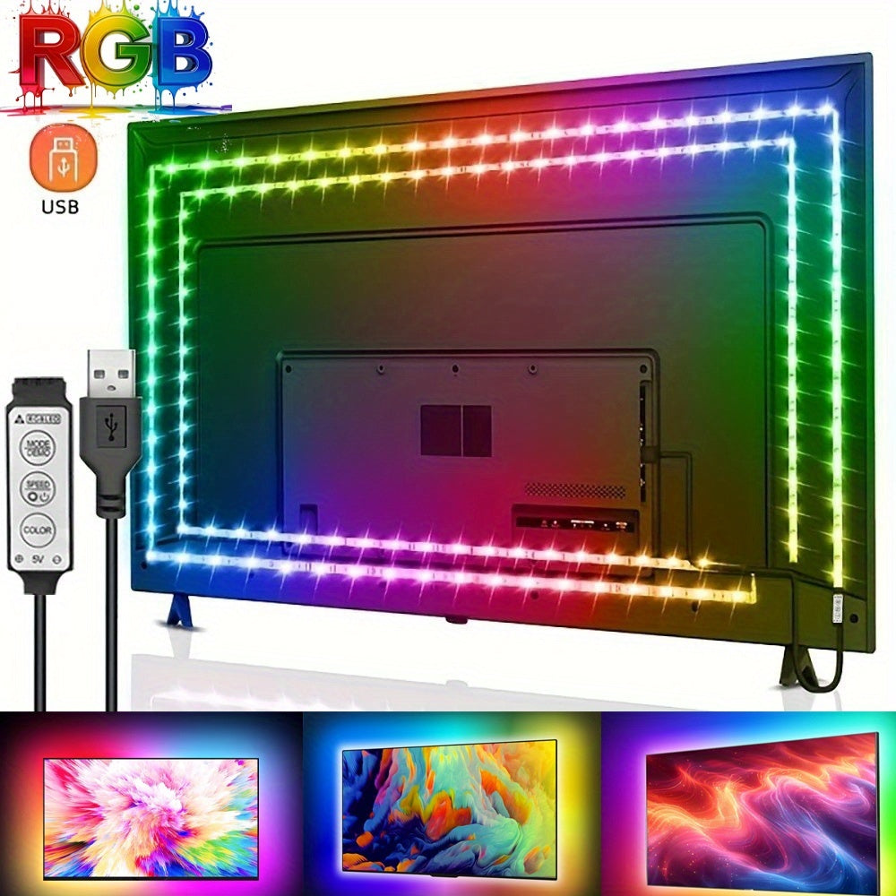 LQHZMYY RGB多彩LED灯带，带USB同步和动态效果，5050 RGB，迷你按钮控制器，适用于电视/投影仪/笔记本电脑背光，派对家居装饰，RGBW免费（兼容USB设备）