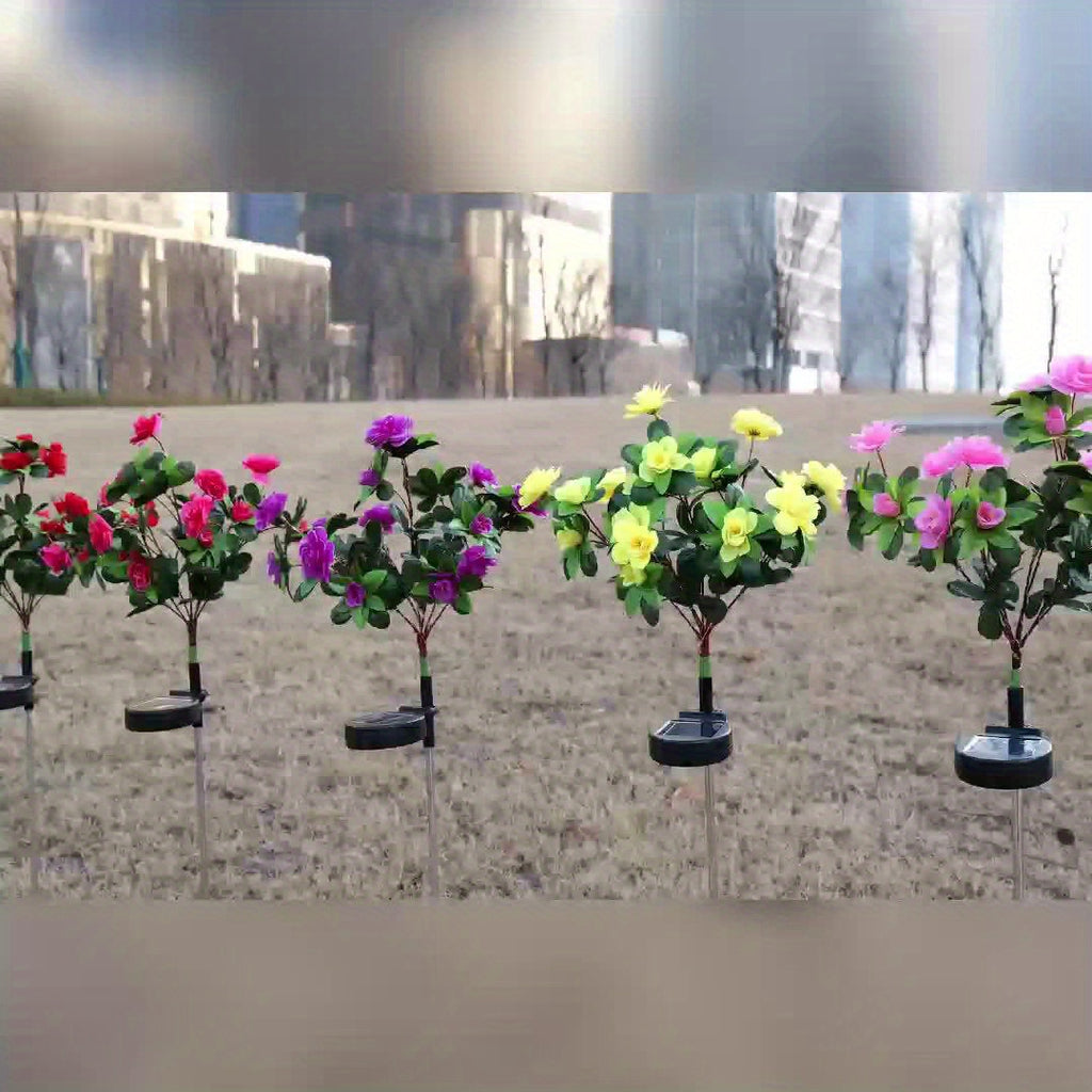 四只装户外太阳能花园灯，花园庭院草坪后院小路的杜鹃花太阳能花灯母亲节园艺礼物，太阳能杜鹃花灯（彩色灯光）