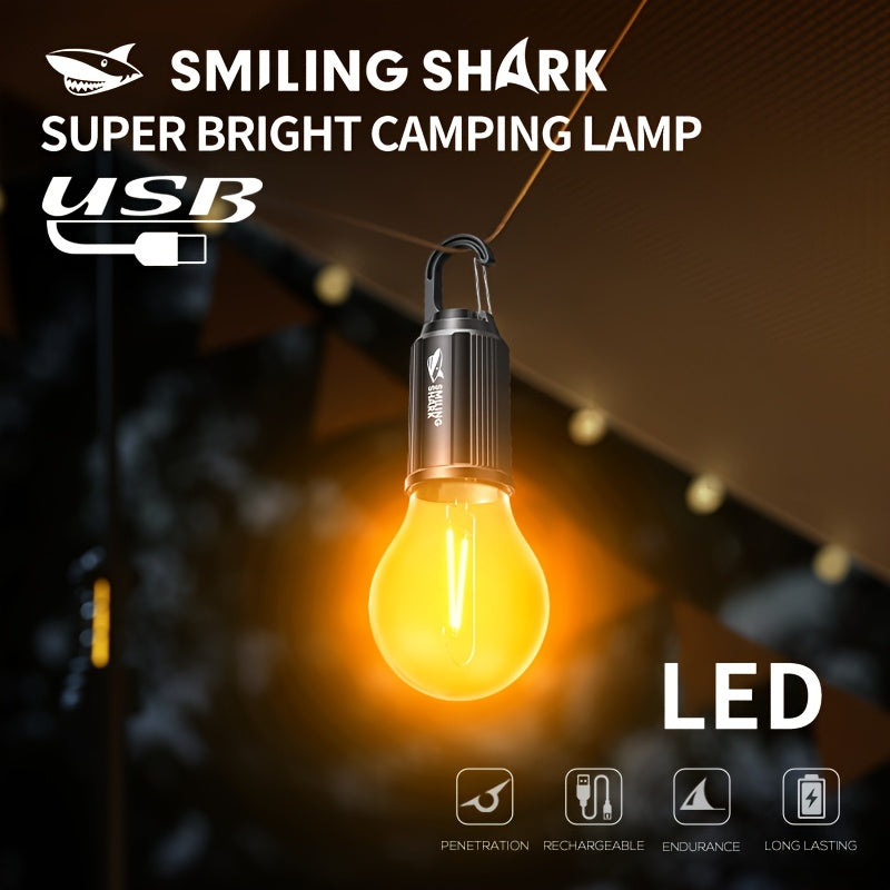 A smiley face shark portable bulb, ultra-bright camping light, suitable for outdoor and indoor use, rechargeable bulb, ideal for hanging outside during camping, hiking, backpacking or power outages