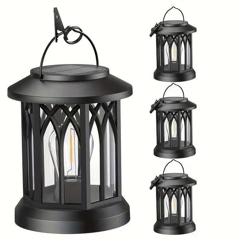 2/4/6-Pack Vintage Design Solar Hanging Lantern with Flickering Flame - Solar Lantern, Plastic Material, Solar Charging, Outdoor Solar Lantern Suitable for Garden Courtyard Autumn Holiday Decoration IP65
