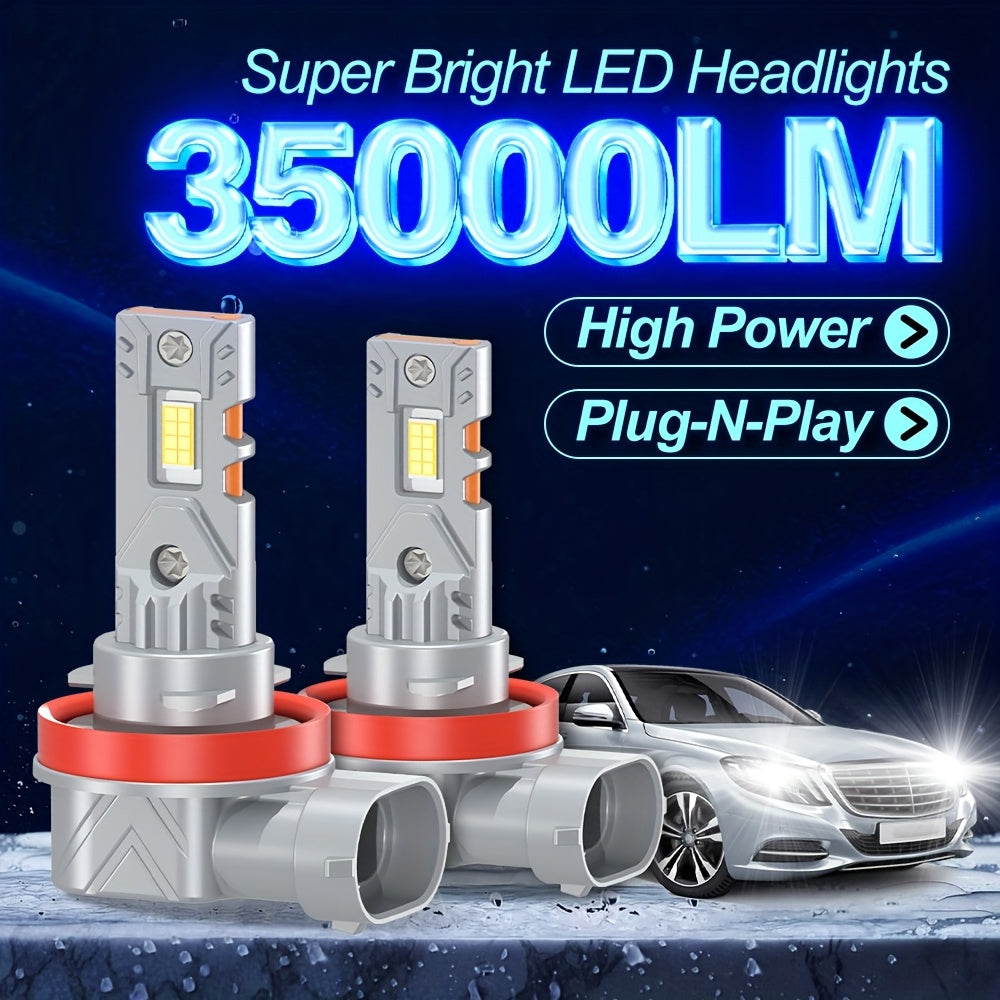 2Pcs LED Car Lights 9006/HB4 9005/HB3 H1 H4 H7 H11 High/Low Beam, 35000LM Bright CSP Car Light 6000K White Light, 800% Brighter, Efficient Cooling System, Aluminum Alloy Body, 12-24V, No Battery, Universal Fit