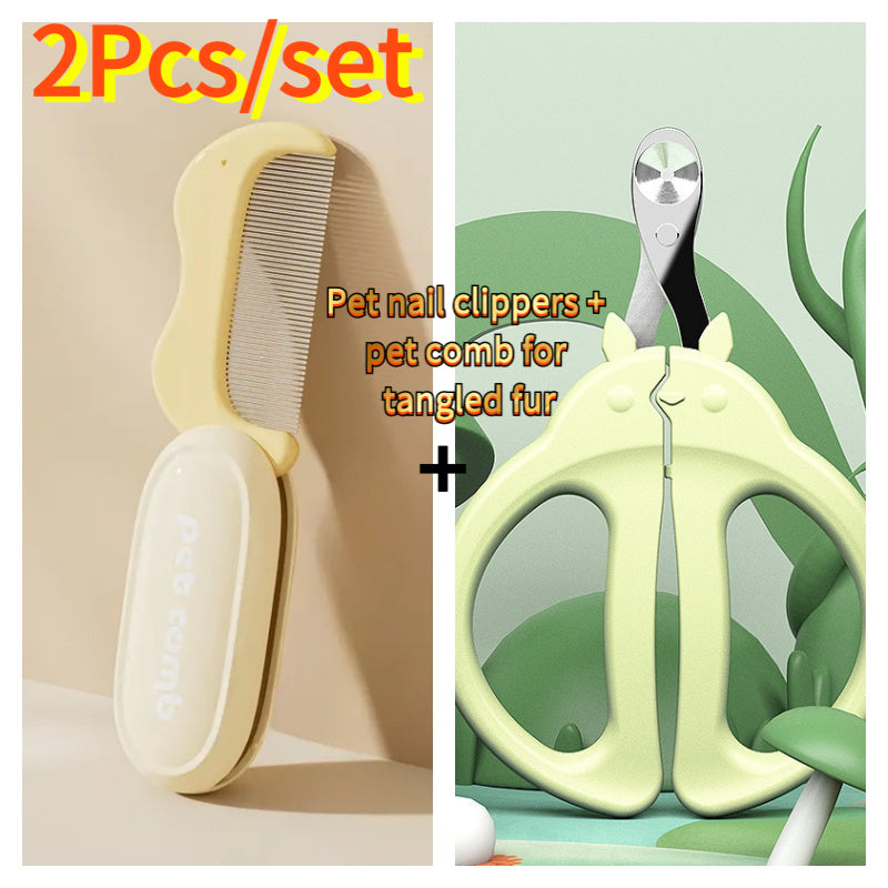 两件套（发梳+指甲刀）猫咪宠物梳子，猫狗悬浮毛梳，驱蚤防虫梳，密齿梳去除螨虫，可折叠设计，适用于长毛和短毛猫，专业猫爪剪