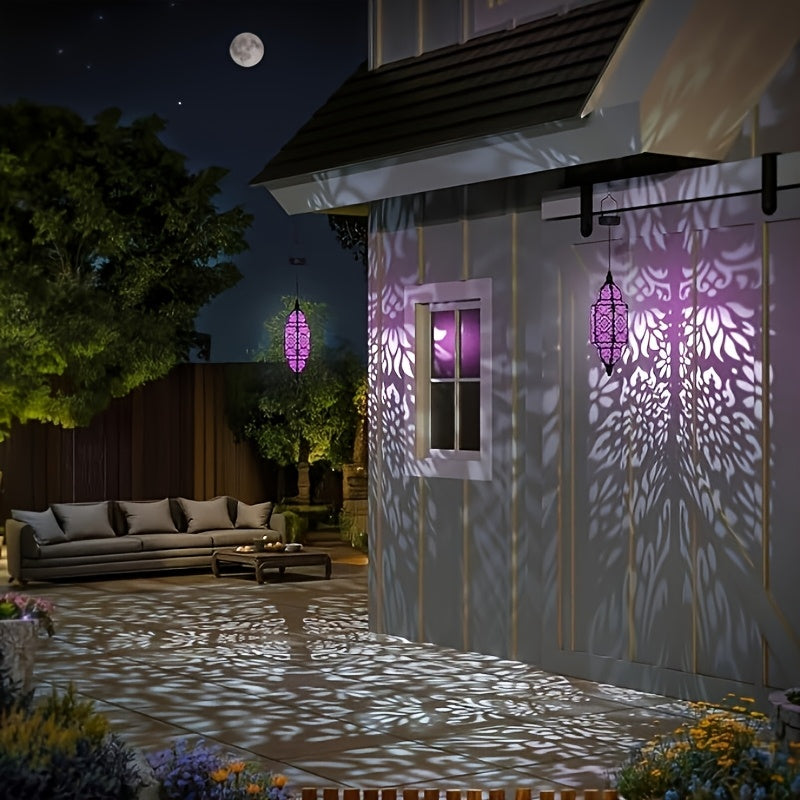 2-Piece Outdoor Solar Lantern, Colorful Moroccan Style Design, IP54 Waterproof Rating and Carved Patterns, Perfect for Decorating Garden, Patio, Walkway, or Halloween.