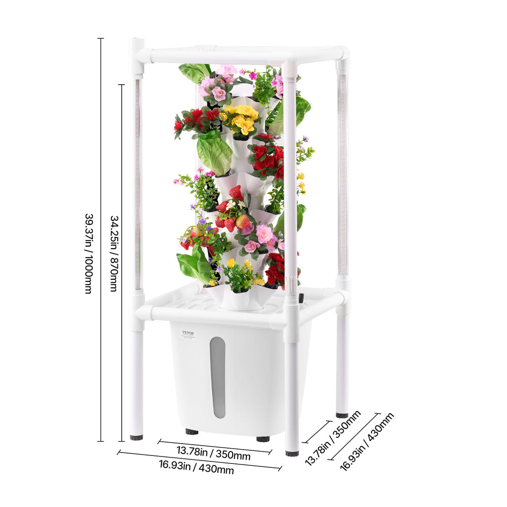 VEVOR Hydroponic Growing System with Grow Light, 30 Pods Hydroponic Tower Garden