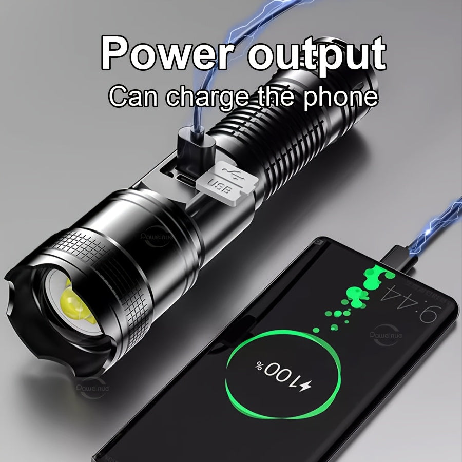 2000LM Ultra-Bright Portable Flashlight, High-Power Rechargeable LED Flashlight with Built-in Battery, Super Strong Handheld Flashlight, Long-Distance Zoomable Focus, Safety Lighting