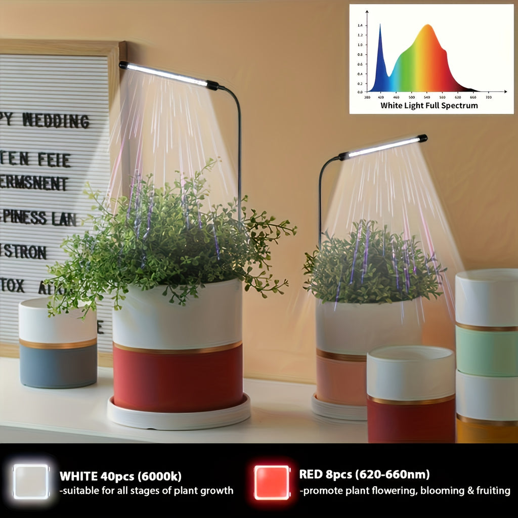 Indoor Plant Grow Light, Full Spectrum LED Plant Light, Suitable for Indoor Plant Growth, Mini Grow Light with Auto Timer & Flexible Gooseneck, 6000K Full Spectrum Gooseneck Grow Light, 1pcs/2pcs/3pcs
