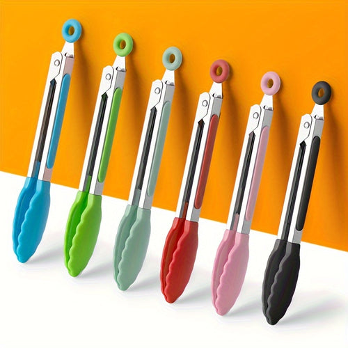 1PC Stainless Steel Food Tongs with Nylon Grip, 7 Inch Mini Heat Resistant Non-slip BBQ Tongs, Lockable Design Strong Grip, Ideal for Kitchen Cooking Outdoor BBQ Camping, Perfect Holiday Gift for Christmas Halloween Easter Thanksgiving Valentine's Day