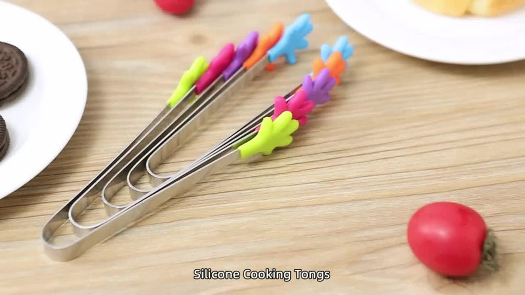 One Silicone Mini Tongs - 5-Inch Handle, Colorful Small Clips for Food, Ice Cubes, Fruit, Sugar, BBQ, Kitchen